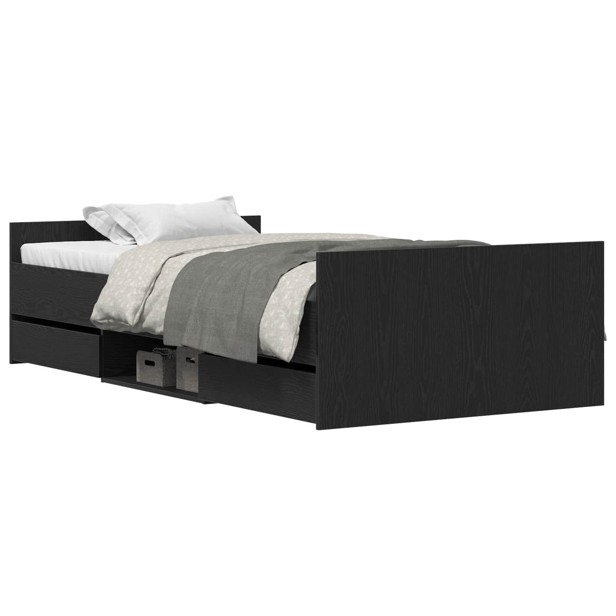 Sengestel med skuffe Sort eg 203 x 103 x 50 cm Konstrueret træ