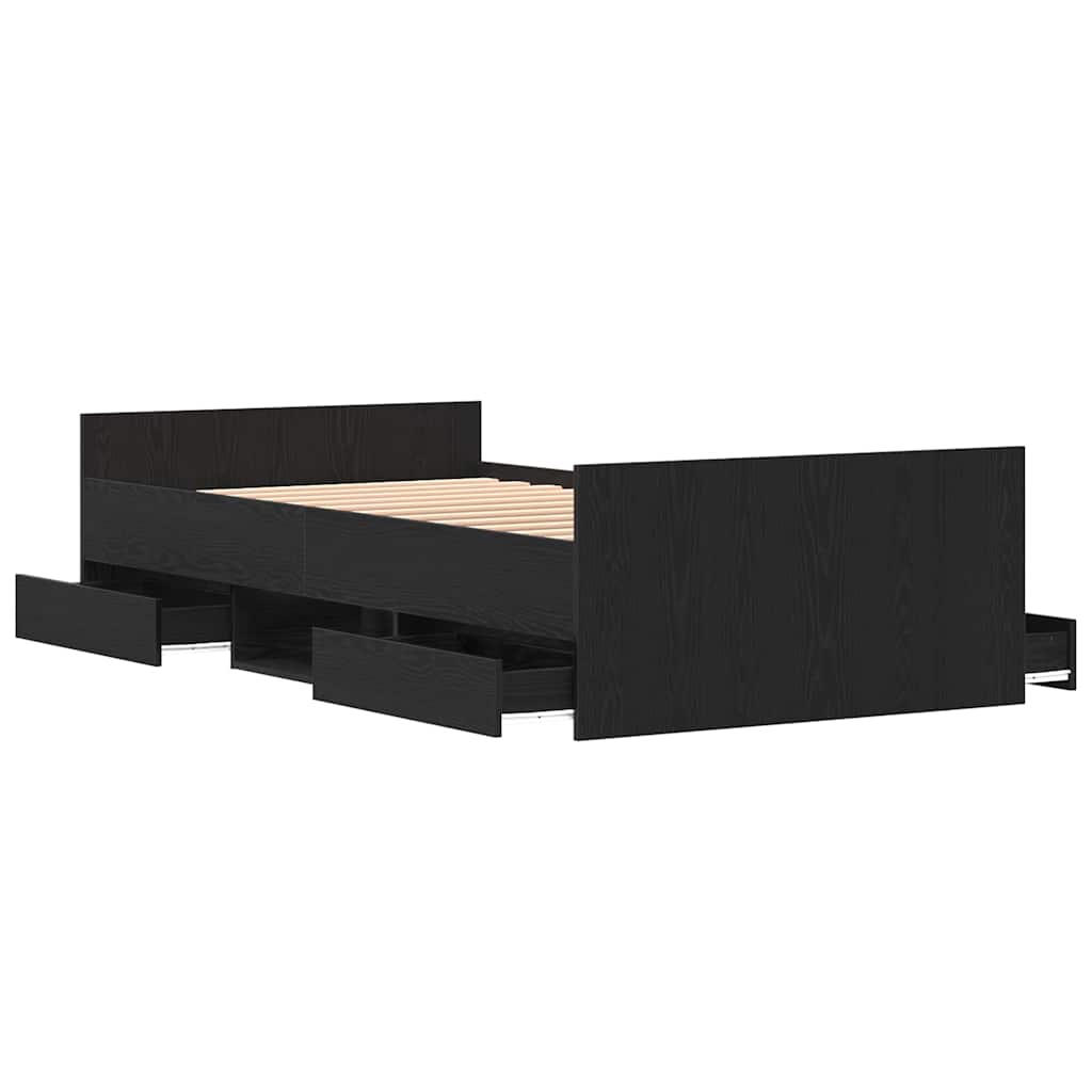 Sengestel med skuffe Sort eg 203 x 103 x 50 cm Konstrueret træ