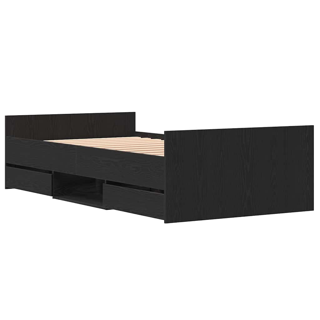 Sengestel med skuffe Sort eg 203 x 103 x 50 cm Konstrueret træ