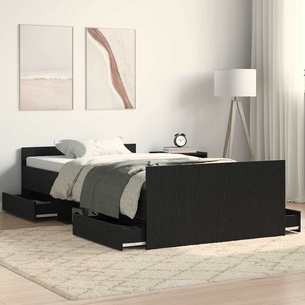 Sengestel med skuffe Sort eg 193 x 93 x 50 cm Konstrueret træ