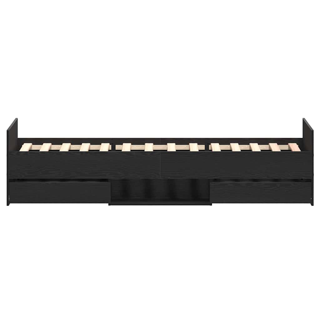Sengestel med skuffe Sort eg 193 x 93 x 50 cm Konstrueret træ