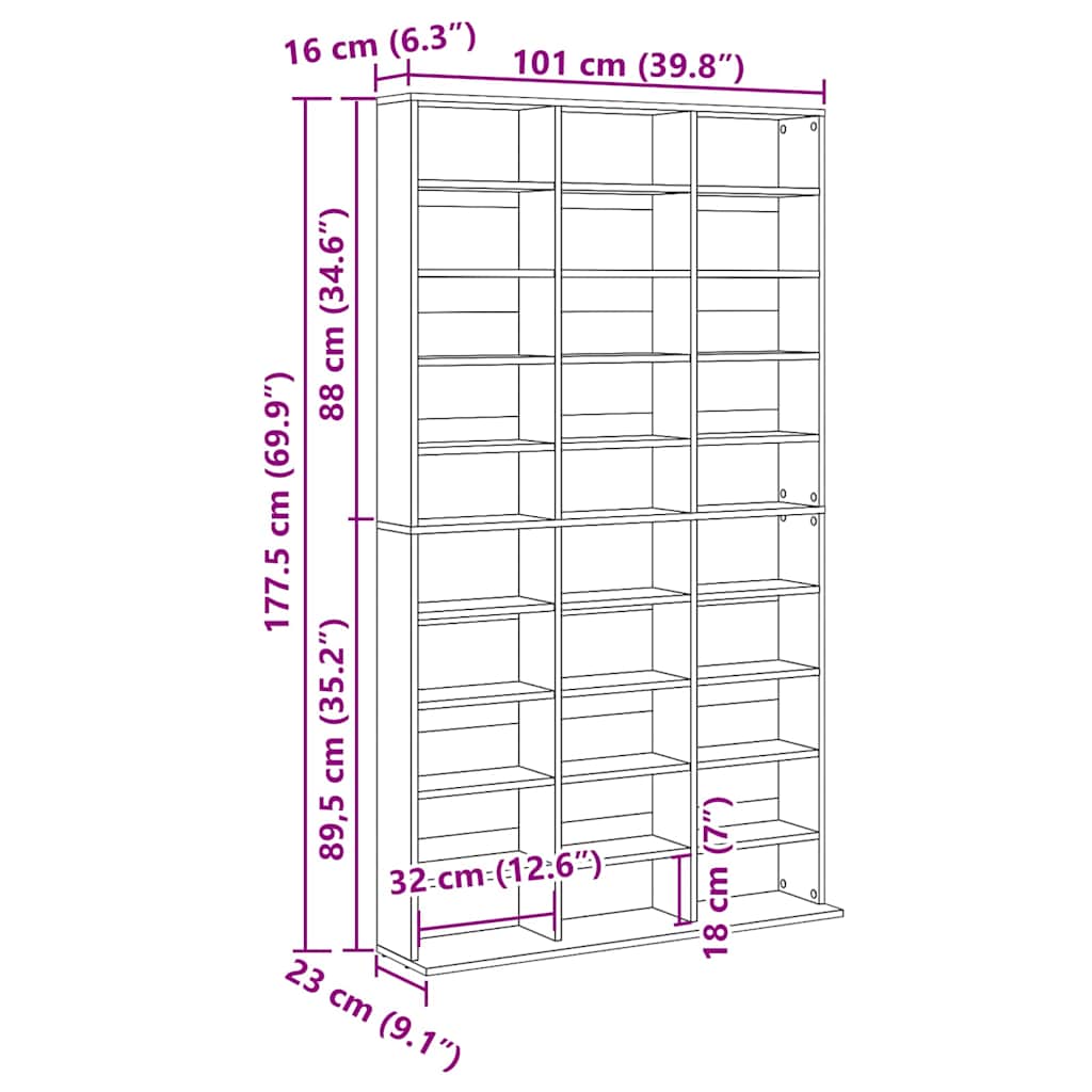 CD Skab Gammelt træ 101 x 23 x 177,5 cm Konstrueret træ
