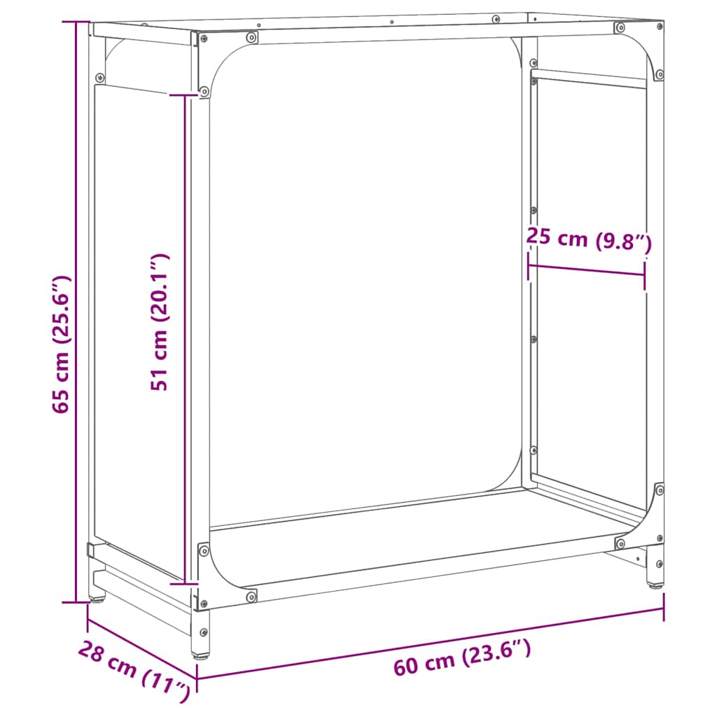 brændestativ 60x28x65 cm koldvalset stål sort
