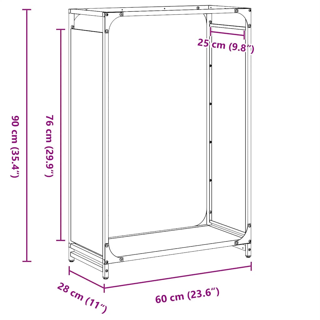 brændestativ 60x28x90 cm koldvalset stål sort