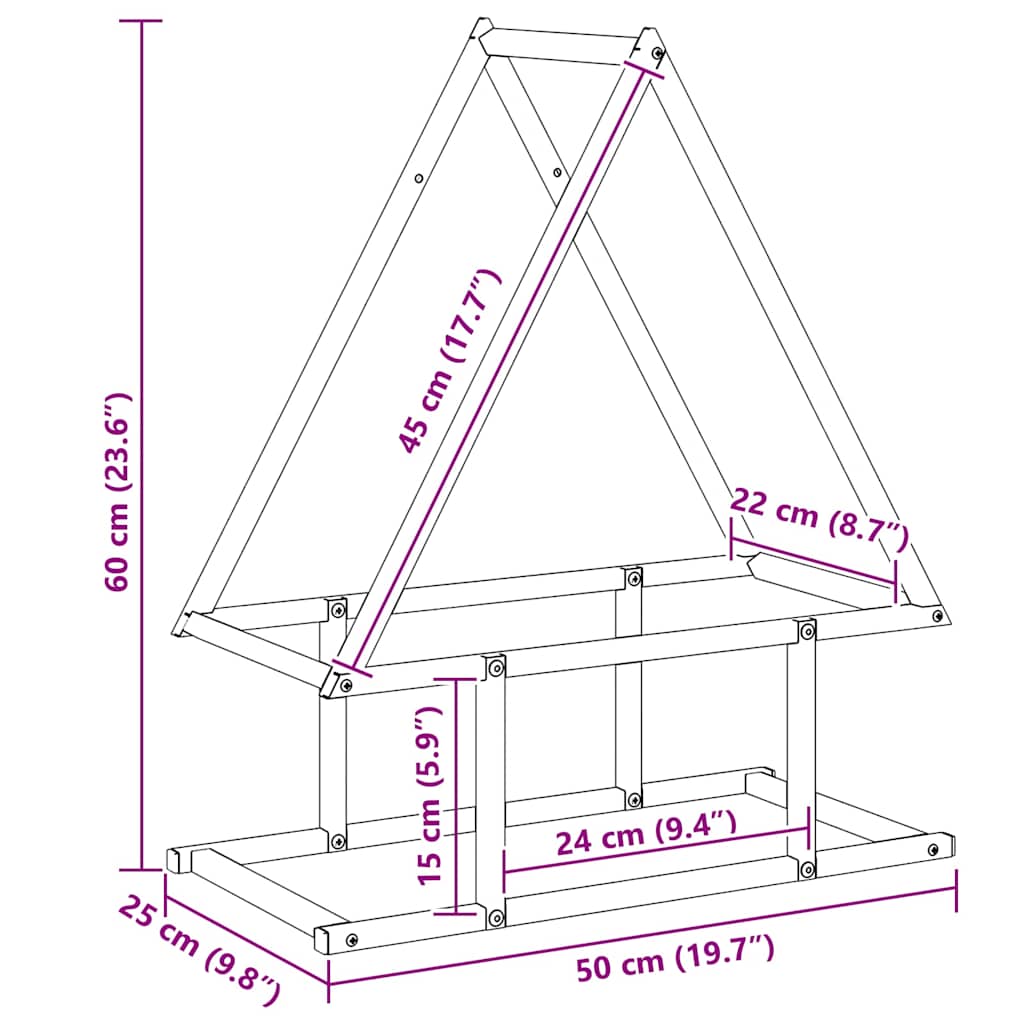 brændestativ 50x25x60 cm koldvalset stål sort