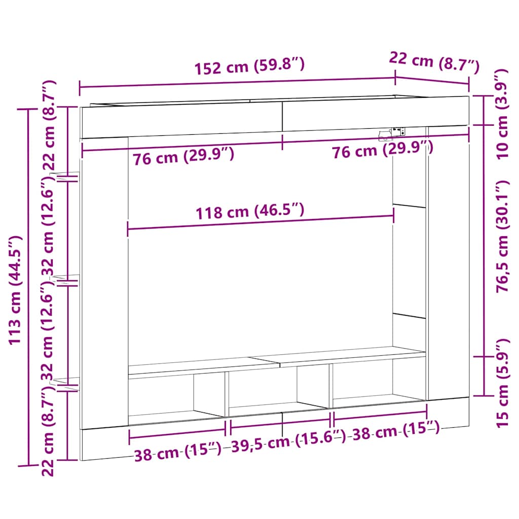 TV-skab 152 x 22 x 113 cm Gammelt træ Konstrueret træ