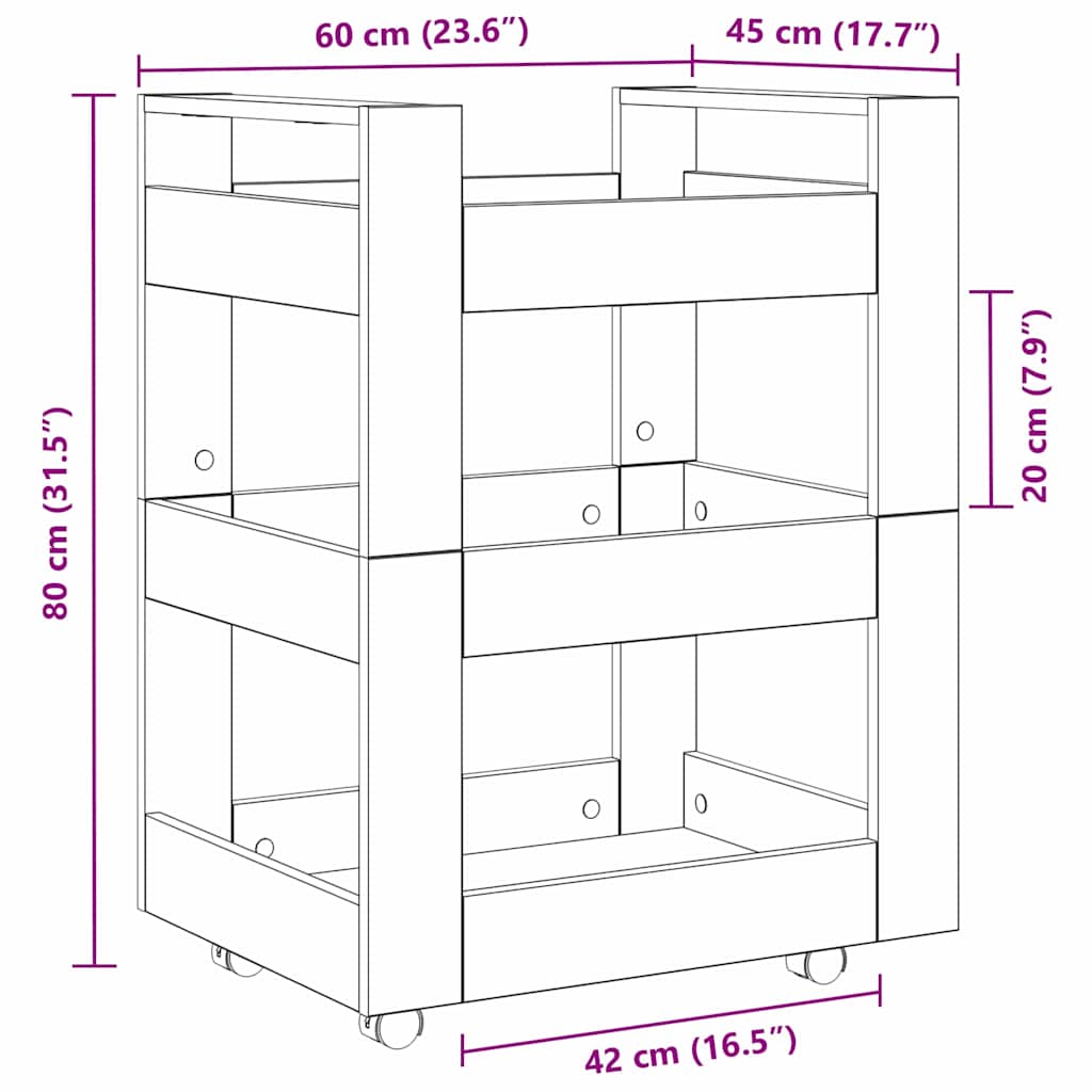Køkkenvogn Sort eg 60 x 45 x 80 cm Konstrueret træ