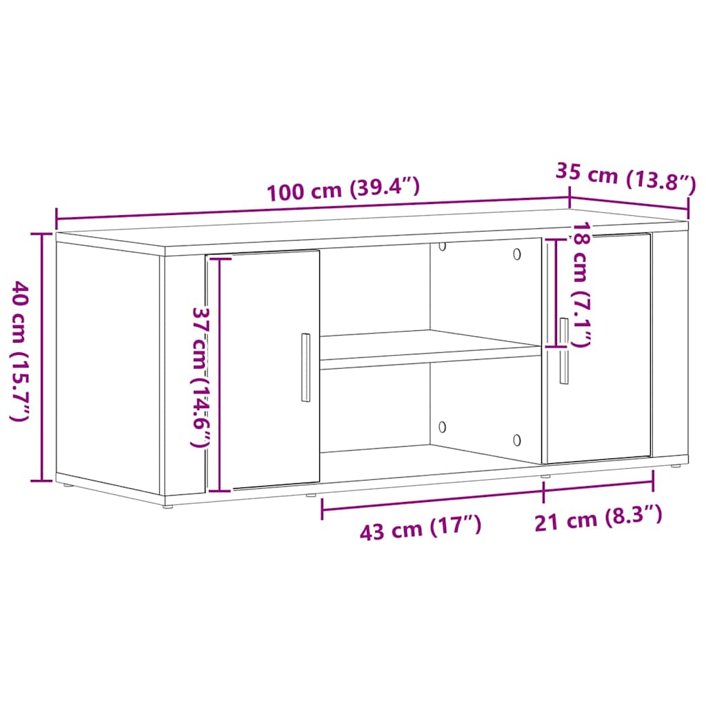 TV-skab 100 x 35 x 40 cm Gammelt træ Konstrueret træ