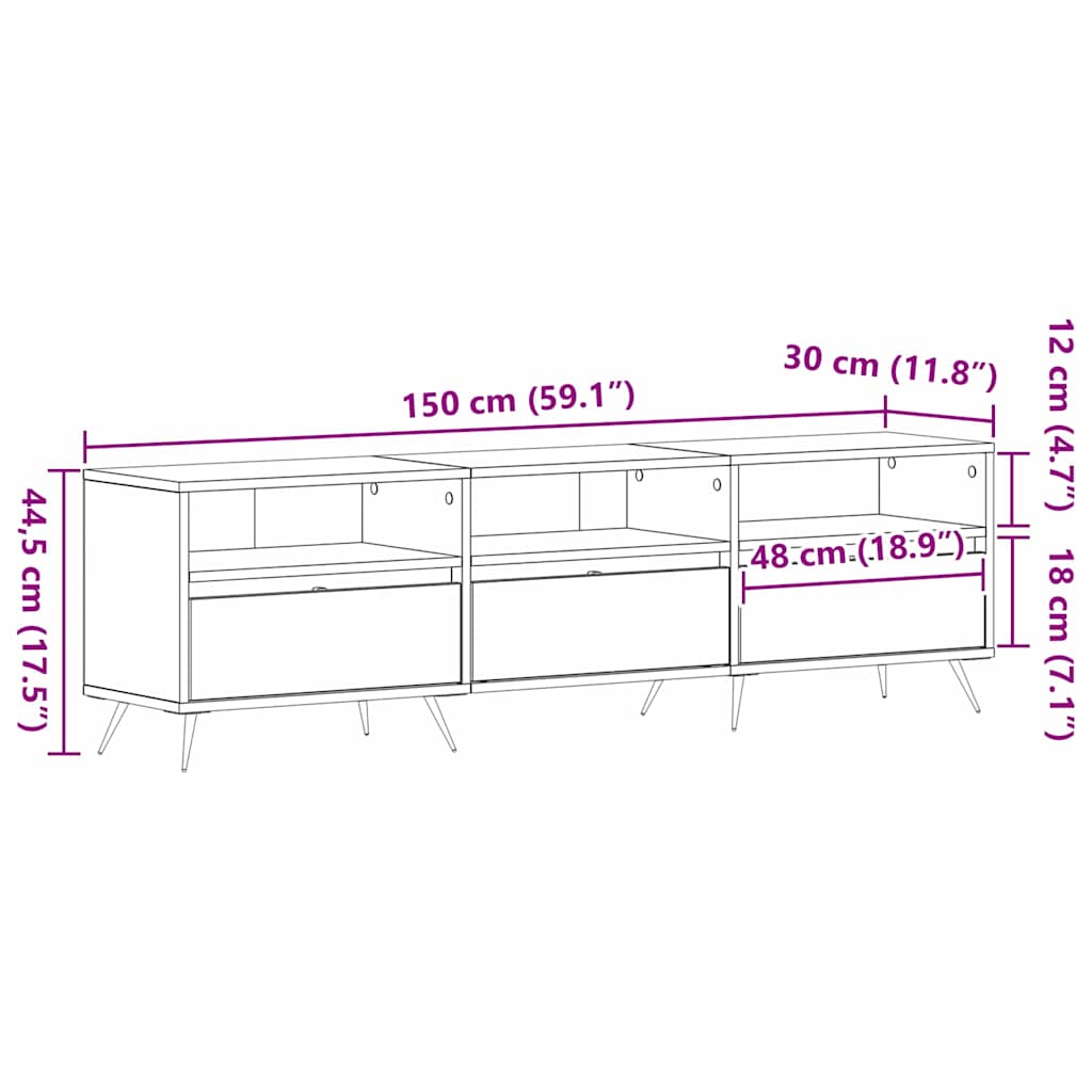 TV-skab 150 x 30 x 44,5 cm Gammelt træ Konstrueret træ