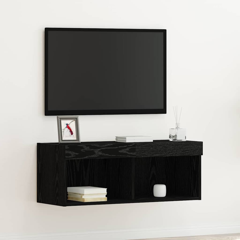 TV-møbelsæt 80 x 30 x 30 cm Sort eg Konstrueret træ