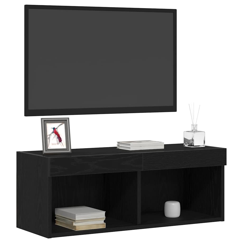 TV-møbelsæt 80 x 30 x 30 cm Sort eg Konstrueret træ