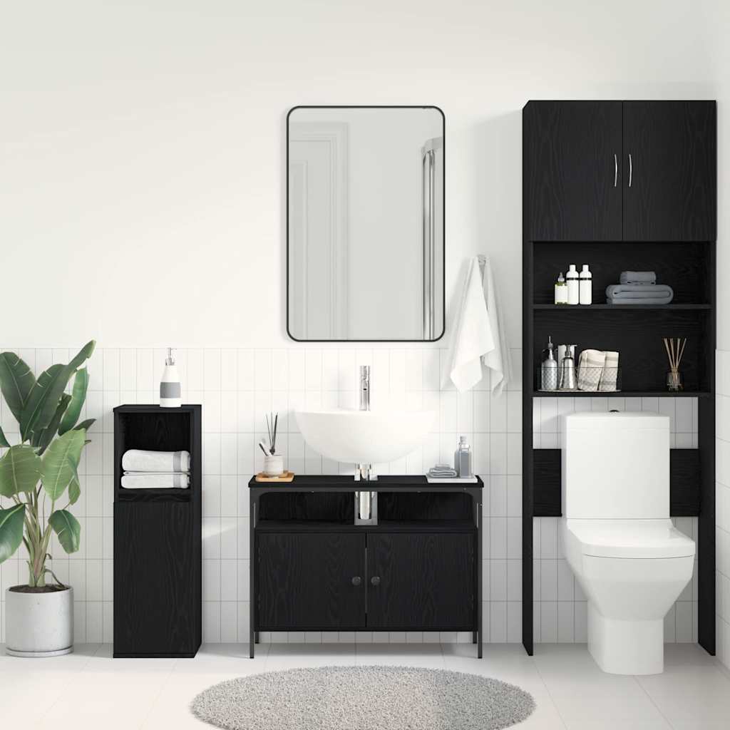 Badeværelsesskabsunder Sort eg 80 x 30 x 60 cm Konstrueret træ