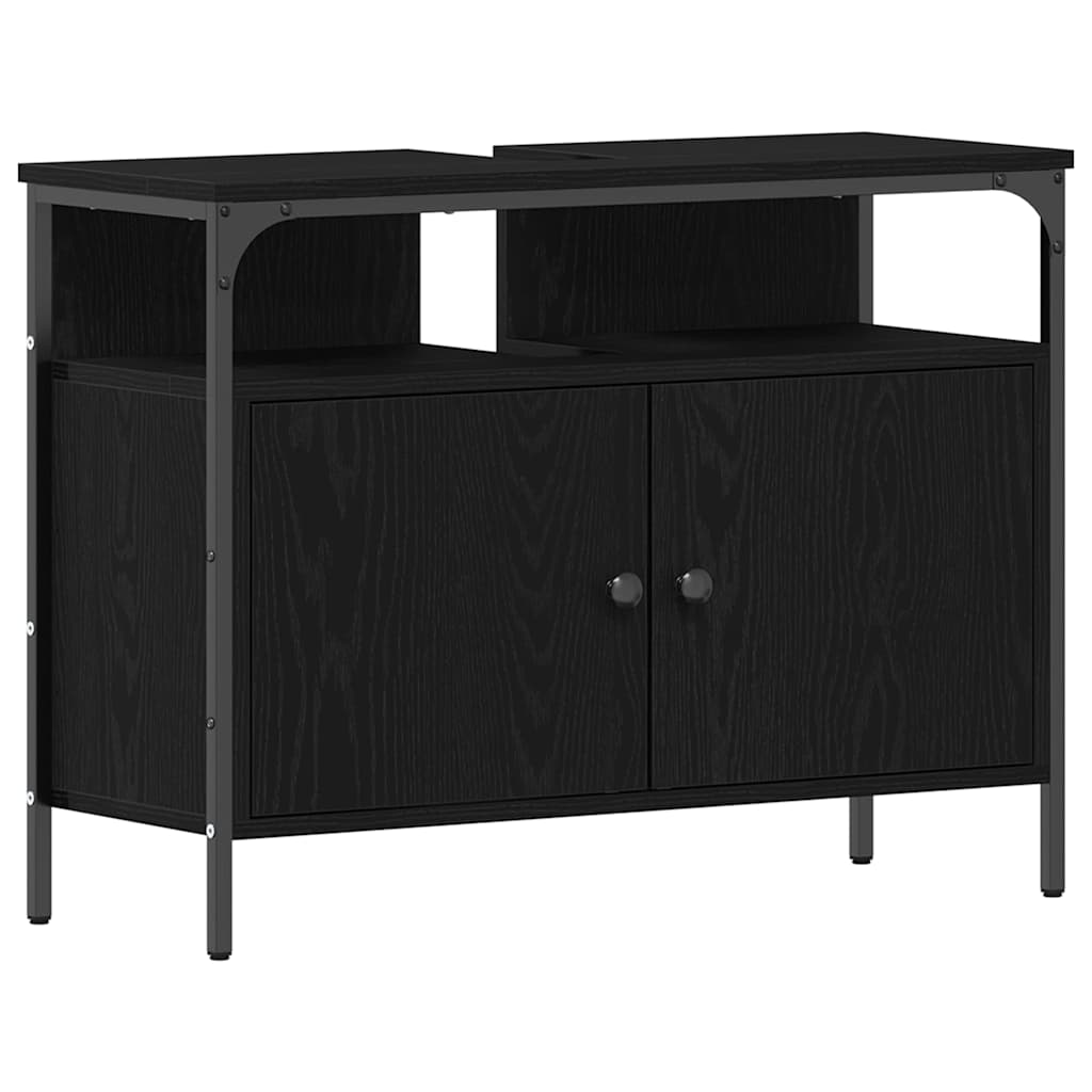 Badeværelsesskabsunder Sort eg 80 x 30 x 60 cm Konstrueret træ