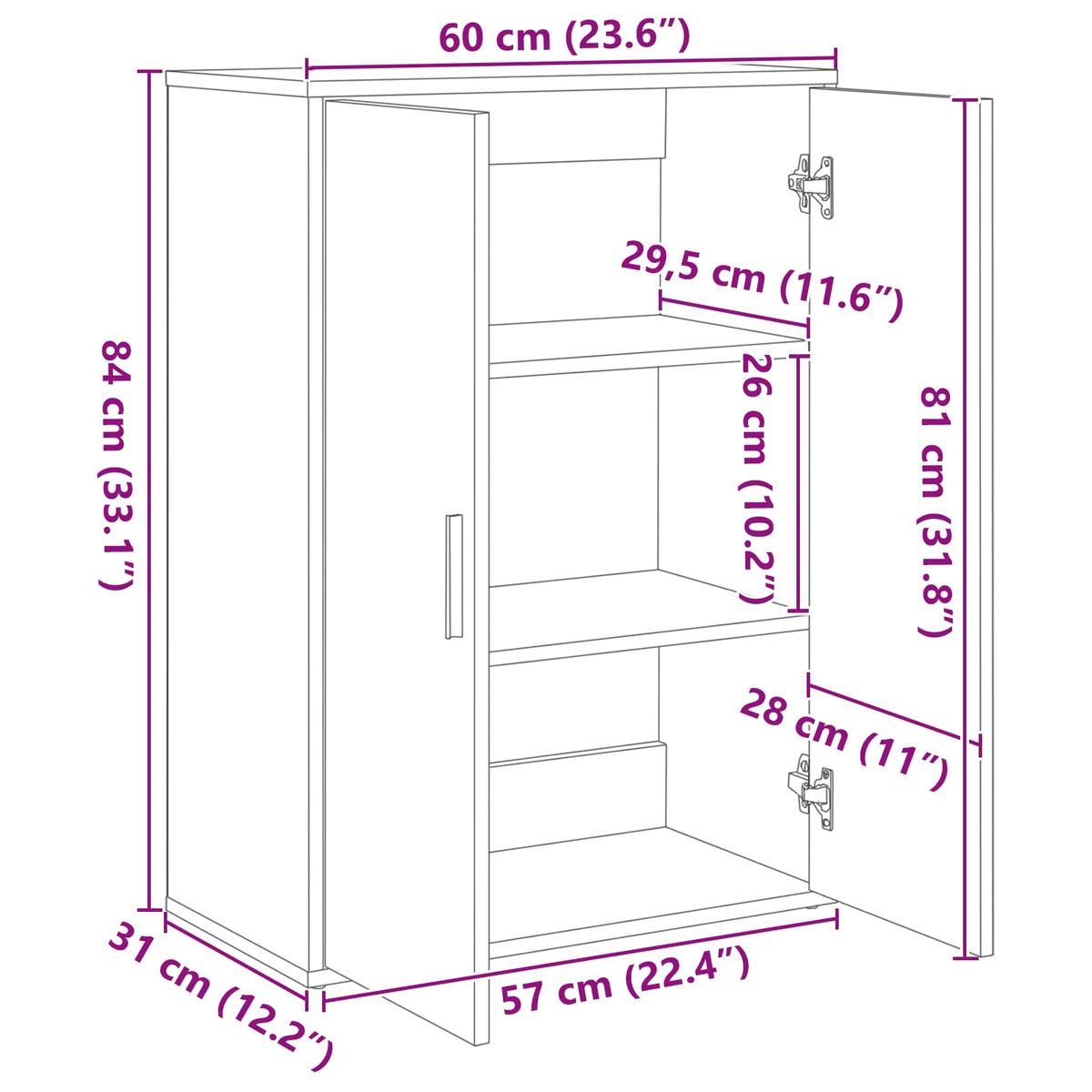 Sideboard Artisan Egetræ 60 x 31 x 84 cm Konstrueret træ