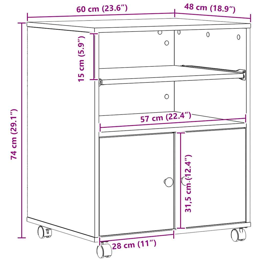 Printerstand Gammelt træ 60 x 48 x 74 cm Konstrueret træ