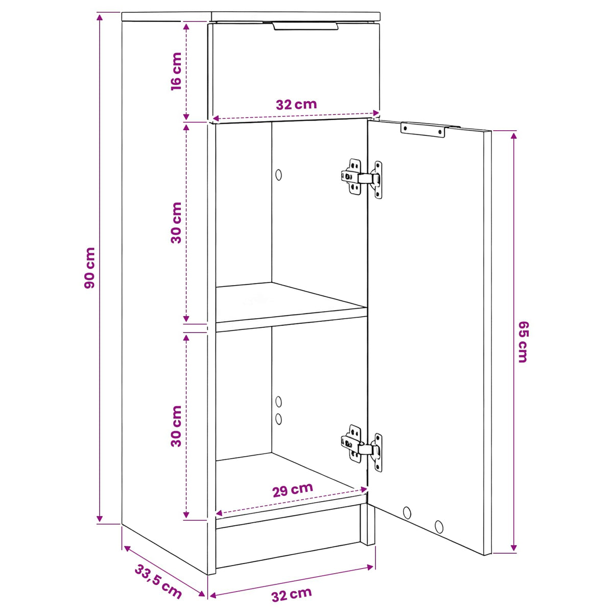 Badeværelsesskab Sort eg 32 x 34 x 90 cm Konstrueret træ