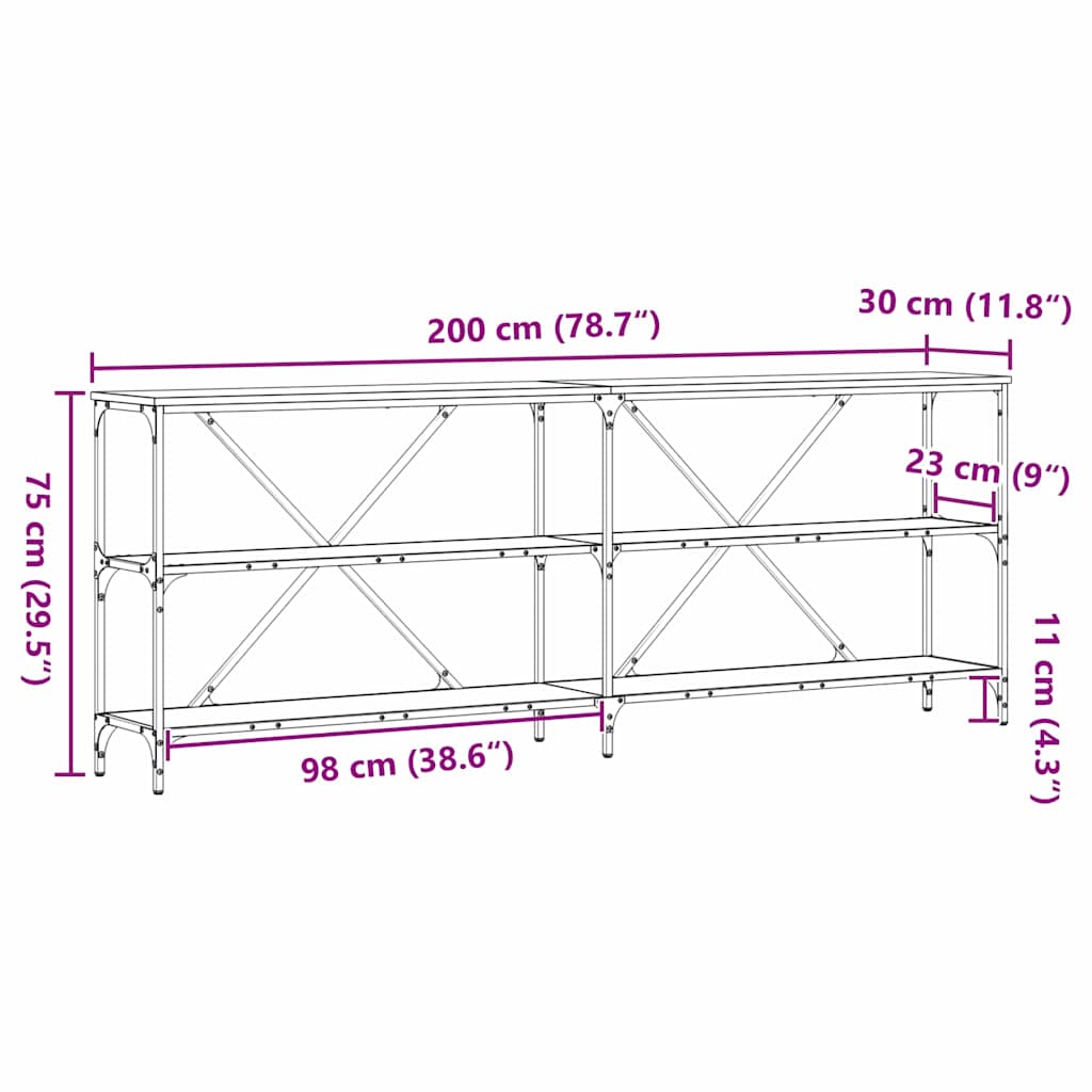 Konsolbord Gammelt træ 200 x 30 x 75 cm Konstrueret træ