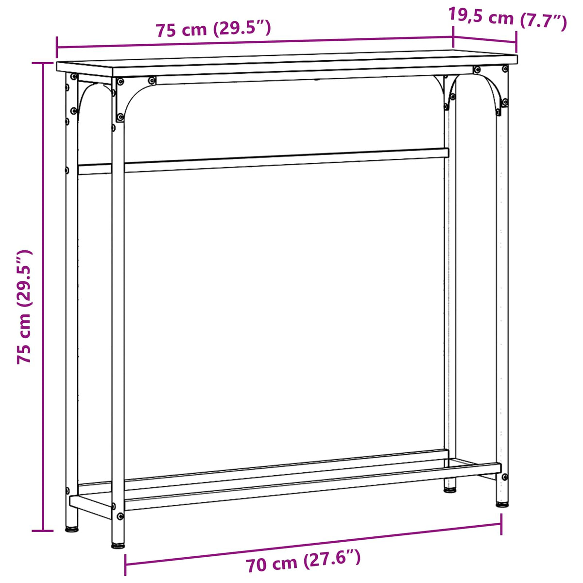 Konsolbord Gammelt træ 75 x 19,5 x 75 cm Konstrueret træ