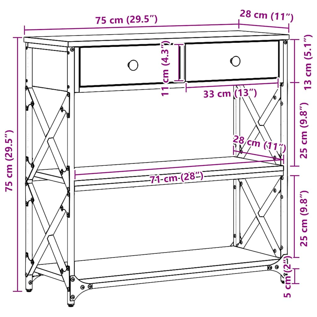 Konsol Bord Gammelt træ 75 x 28 x 75 cm Laminat træ og metal