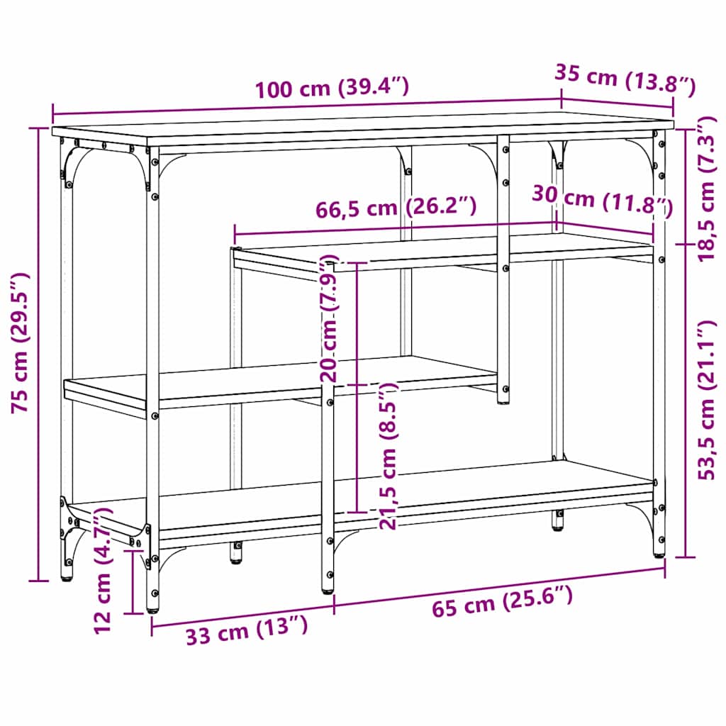 Konsolbord Gammelt træ 100 x 35 x 75 cm Laminat træ og metal