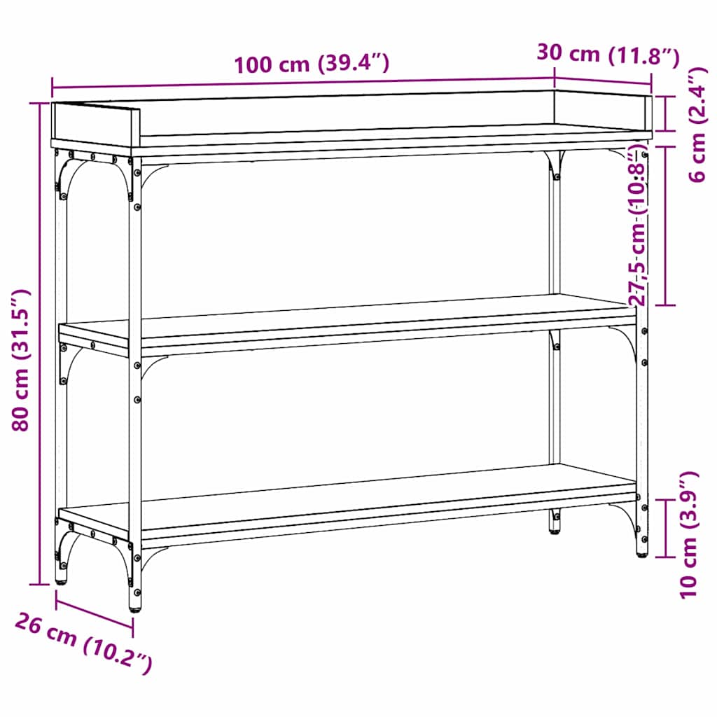 Konsolbord Sort eg 100 x 30 x 80 cm Laminat træ og metal