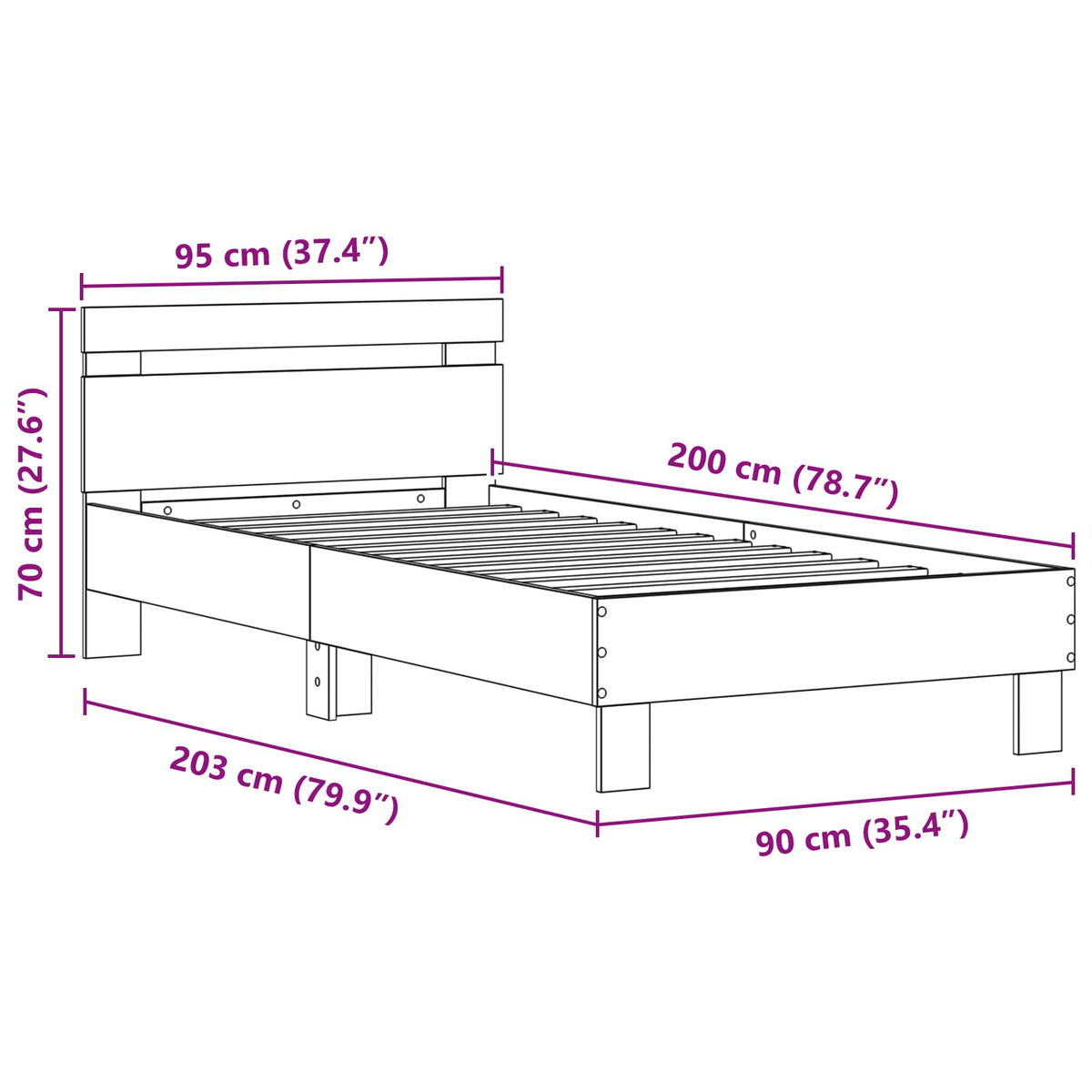 Sengestel med LED Gammelt træ 90 x 200 cm Konstrueret træ