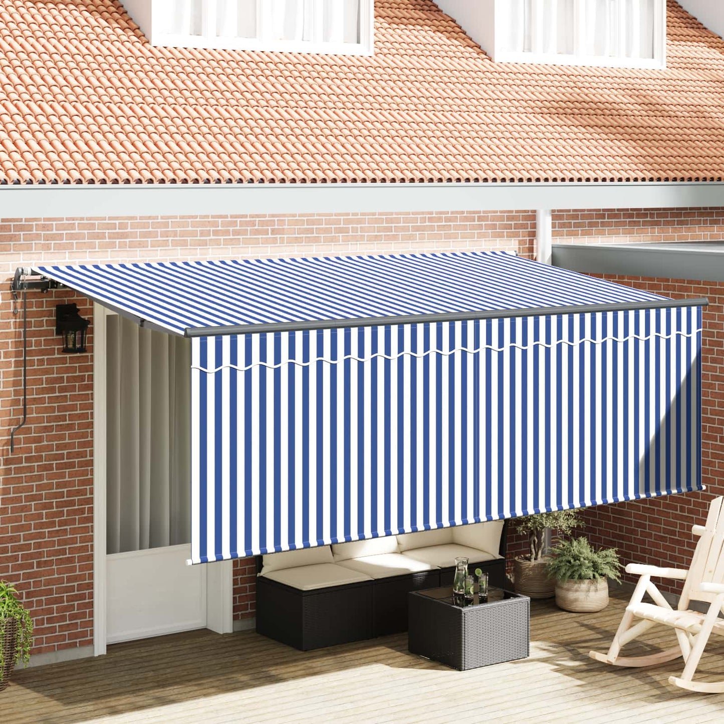Udtrækkelig markise Blå og Hvid 350 x 200 cm
