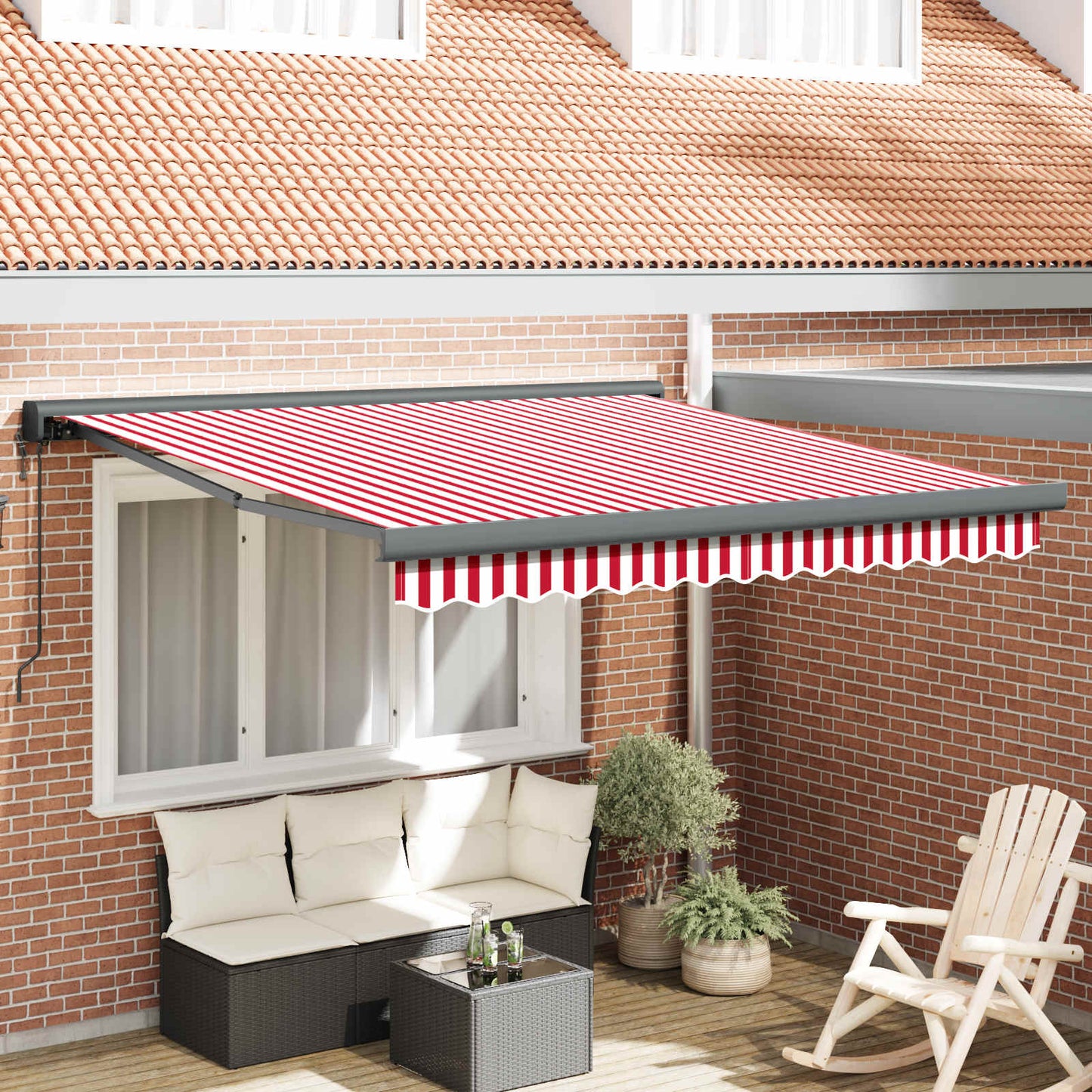 Udtrækkelig markise Rød og Hvid 300 x 250 cm Stof og Metal