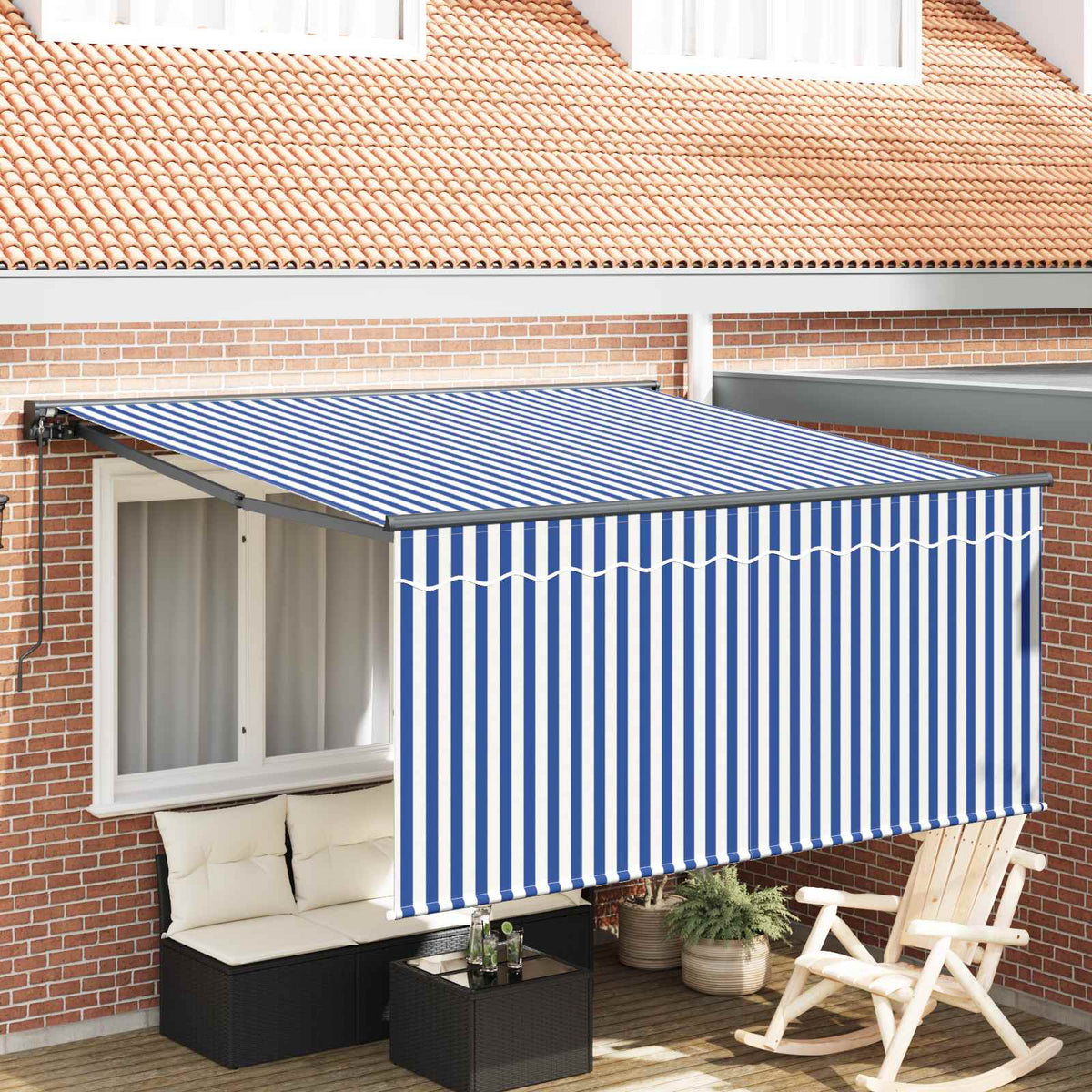 Udtrækkelig markise Blå og Hvid 350 x 250 cm