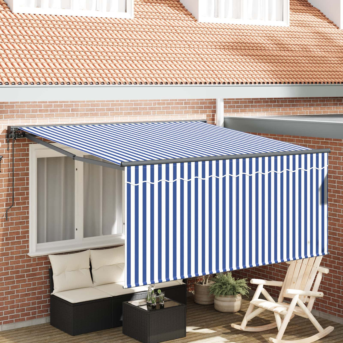 Udtrækkelig markise Blå og Hvid 350 x 250 cm