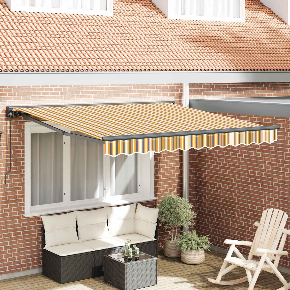 Markiseramme Gul og Grå 350 x 250 cm Polyester med PU belægning