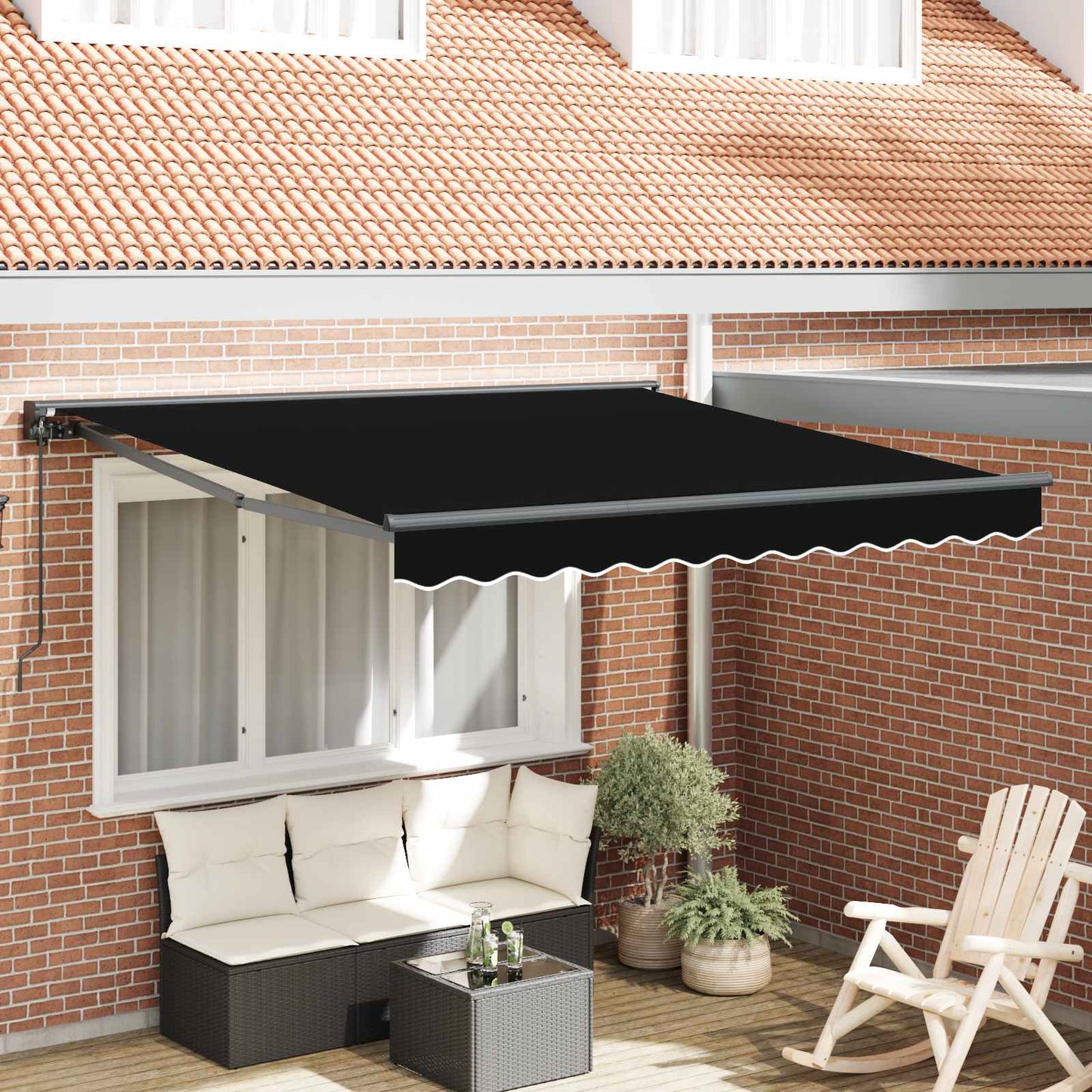 Markiseramme Sort 350 x 250 cm Polyester med PU belægning