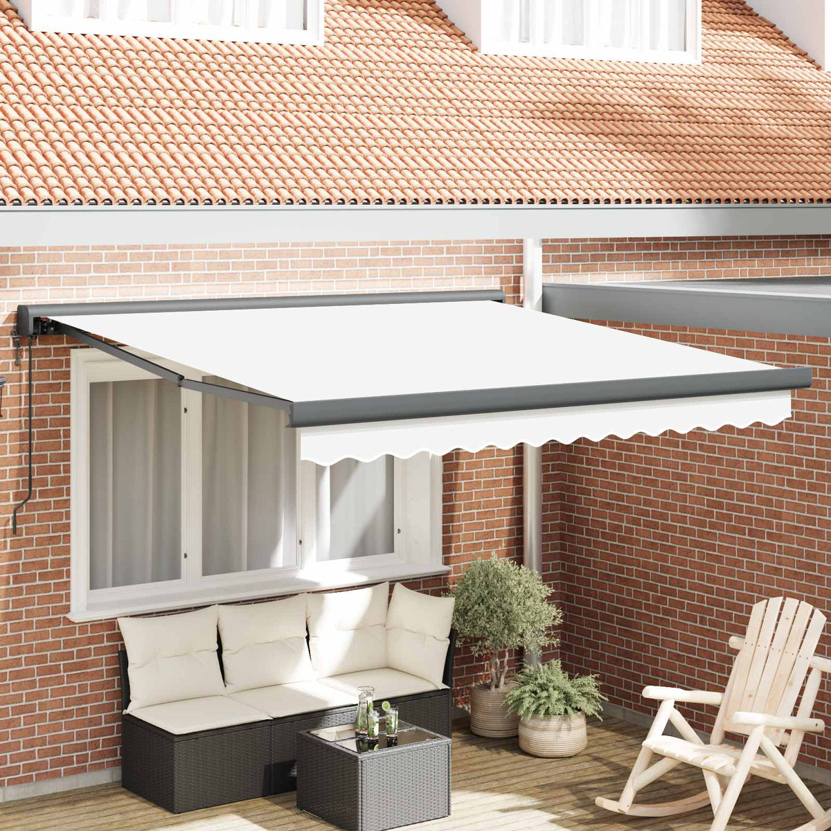 Udtrækkelig markise Hvid 350 x 250 x 165 cm Stof og Metal