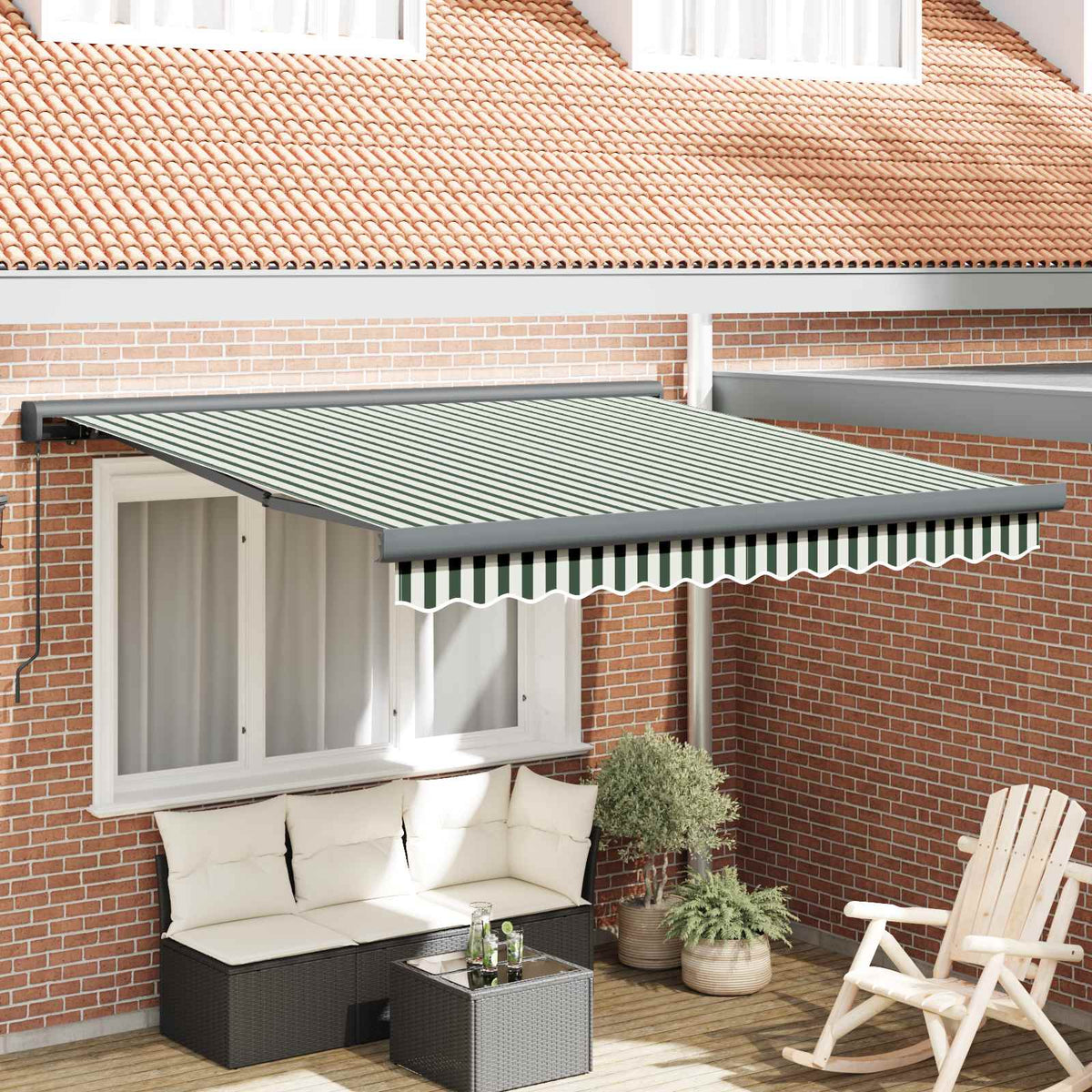 Udtrækkelig markise Grøn og Hvid 350 x 250 cm