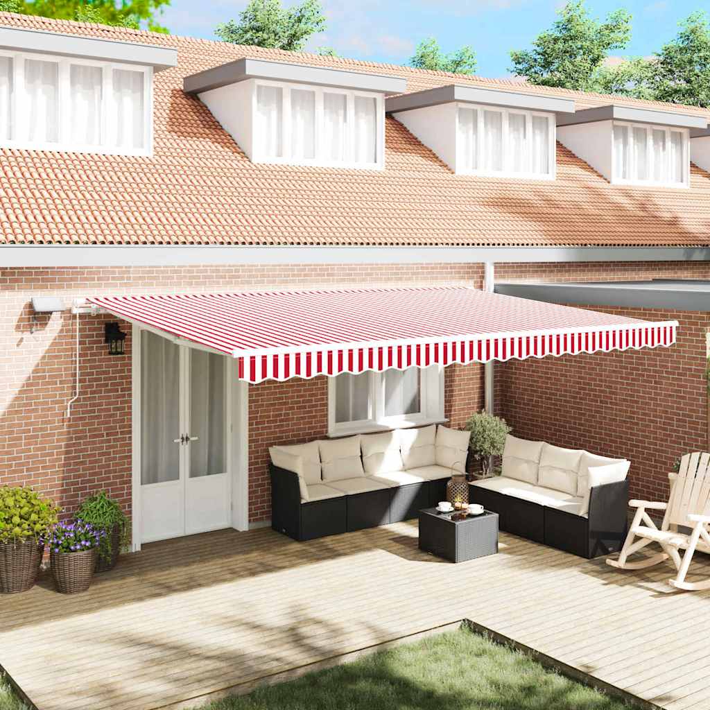 Udtrækkelig markise Rød og Hvid 500 × 300 cm Stof og aluminium