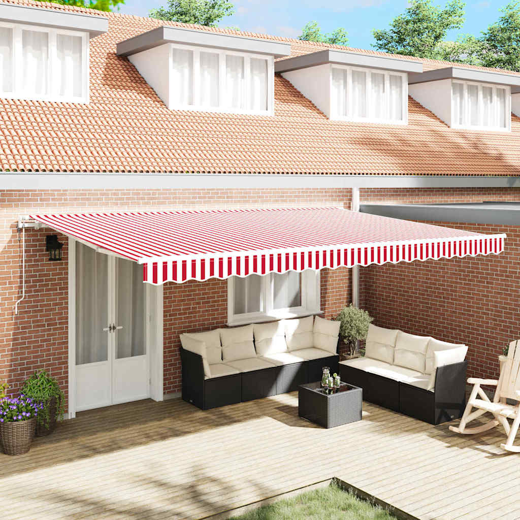 Udtrækkelig markise Rød og Hvid 500 × 350 cm Stof og aluminium