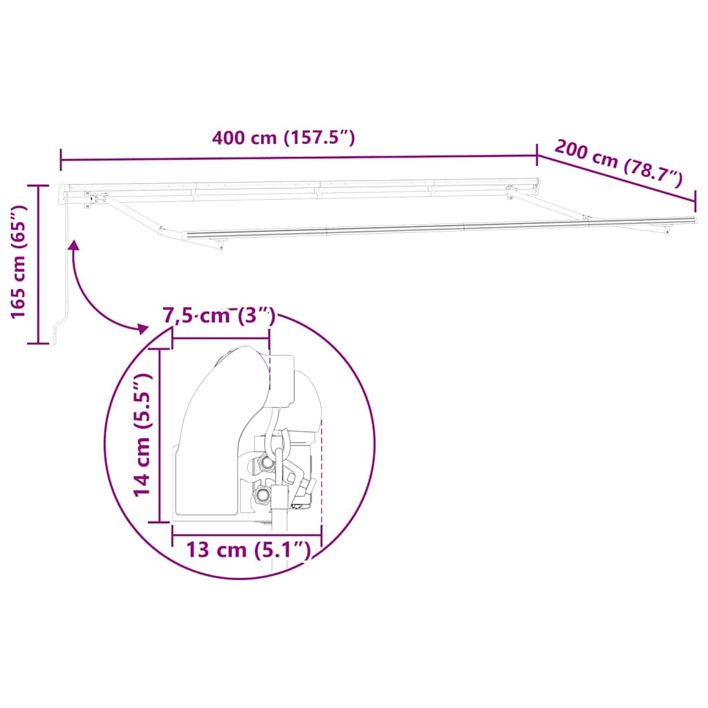 Markiseramme Hvid 4 x 2 m Metal