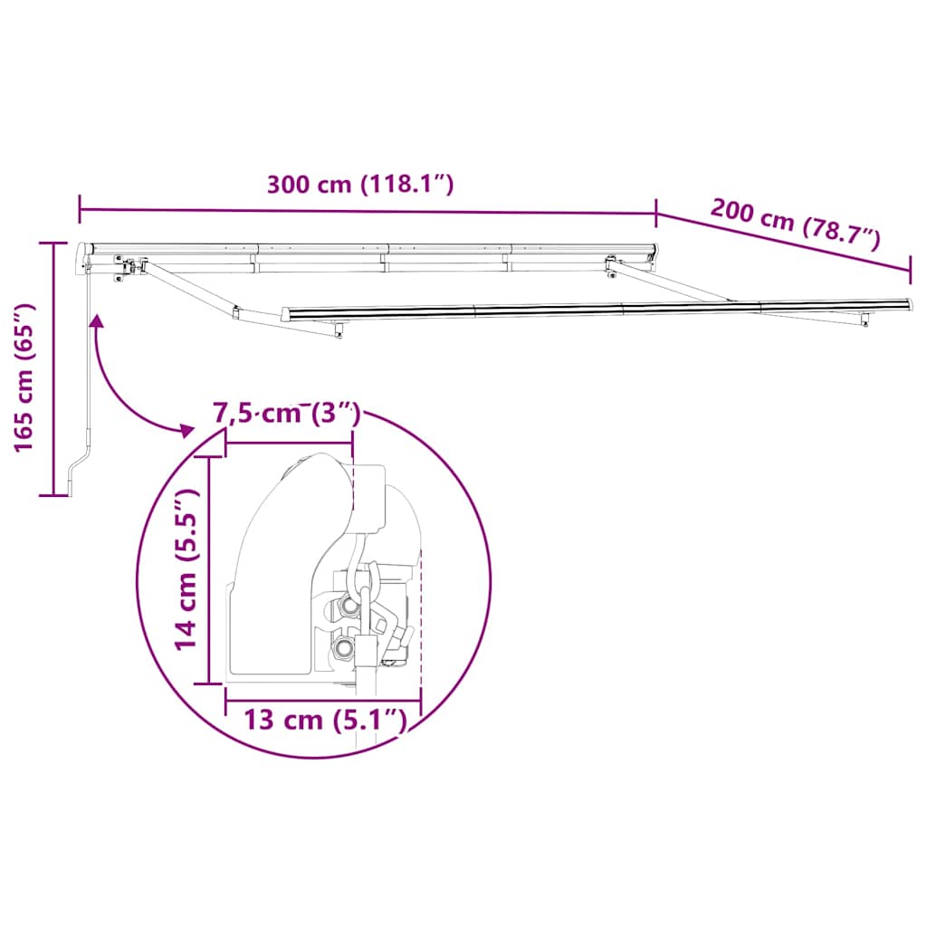 Markiseramme Antracit 3 x 2 m Metal