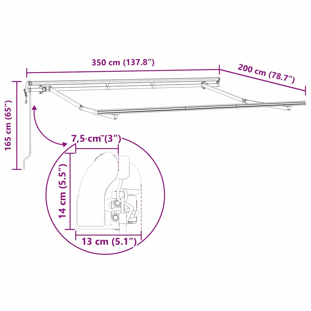 Markiseramme Hvid 3,5 x 2 m Metal