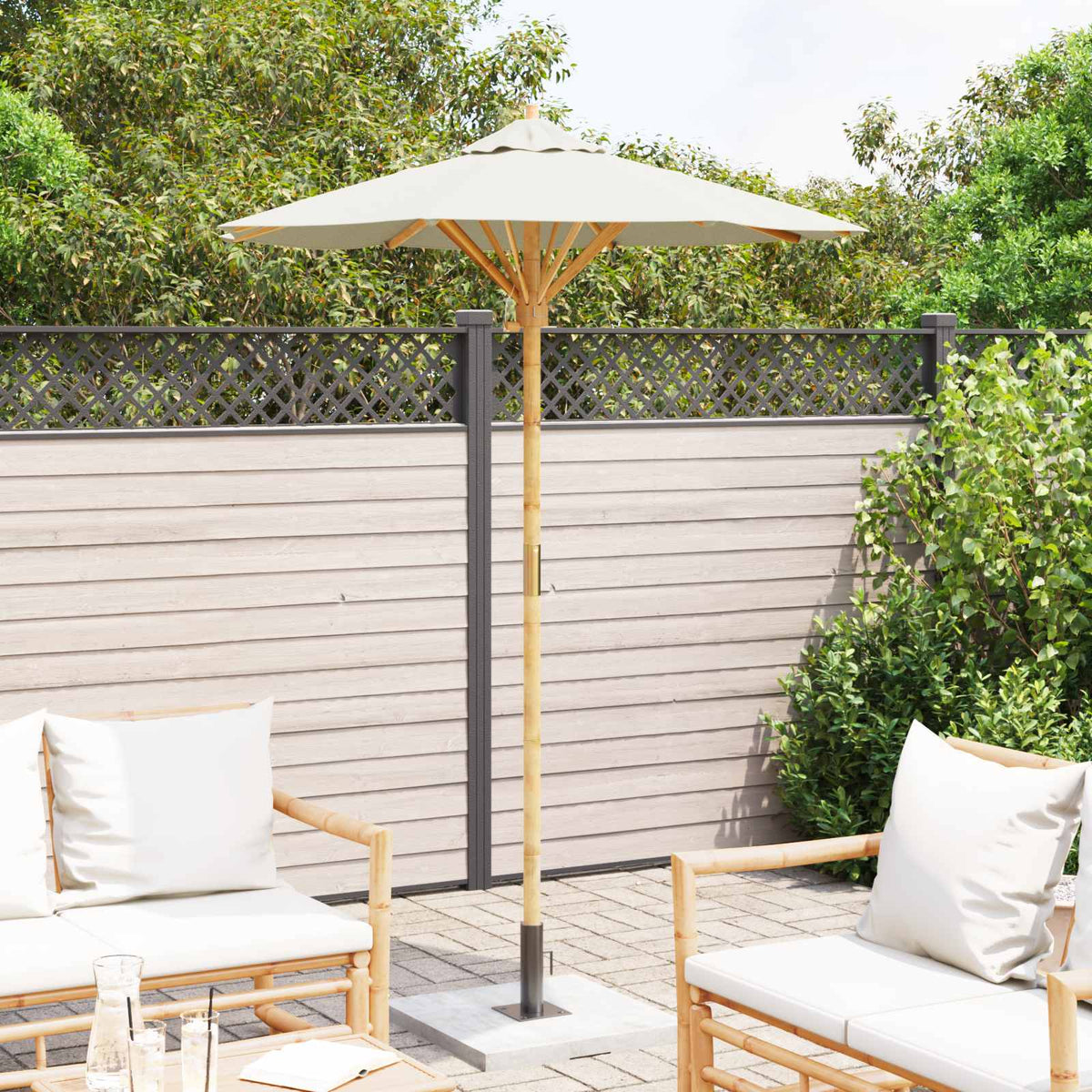 Havesol Ø 150 x 210 cm Bambus Rund Cremehvid