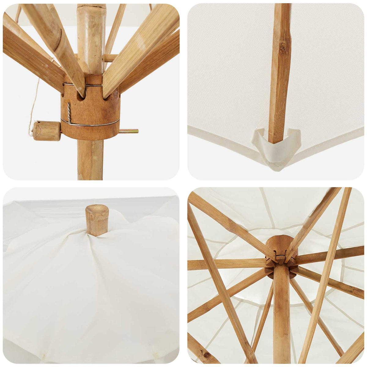 Havesol Ø 180 x 230 cm Bambus Rund Cremehvid