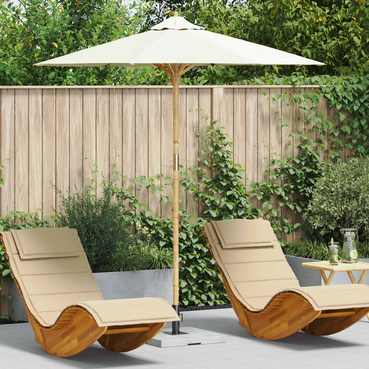 Havesol Ø 217 x 230 cm Bambus Rund Cremehvid