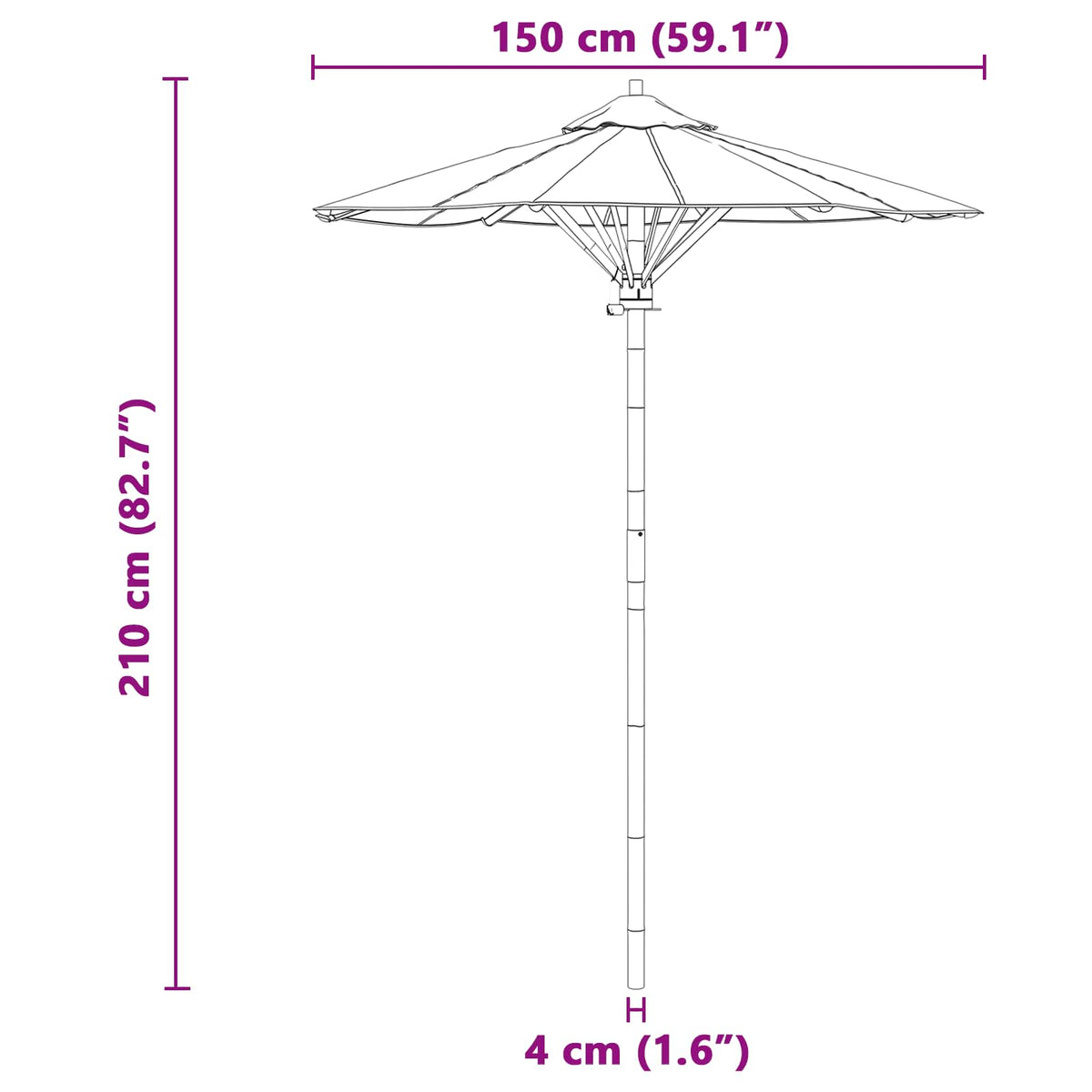 Havesol Ø 150 x 210 cm Bambus Rund Mørkegrå