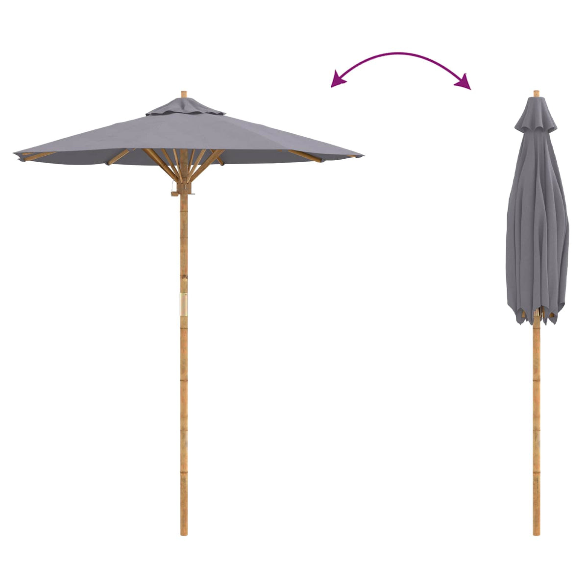 Havesol Ø 180 x 230 cm Bambus Rund Mørkegrå