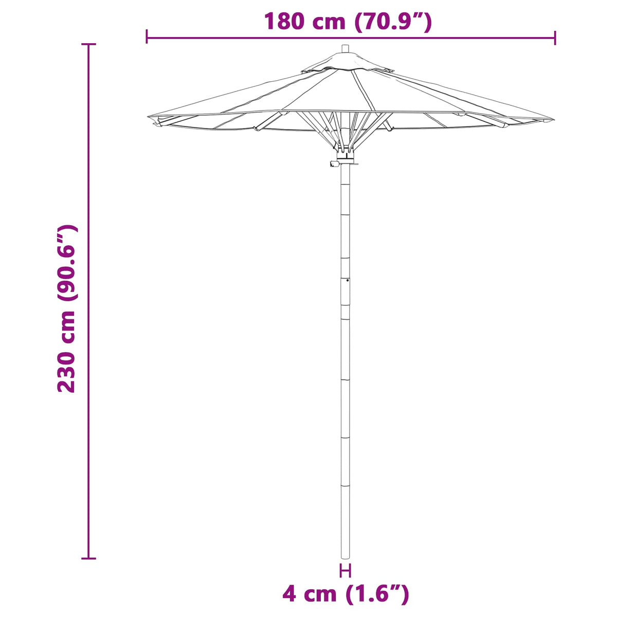 Havesol Ø 180 x 230 cm Bambus Rund Mørkegrå