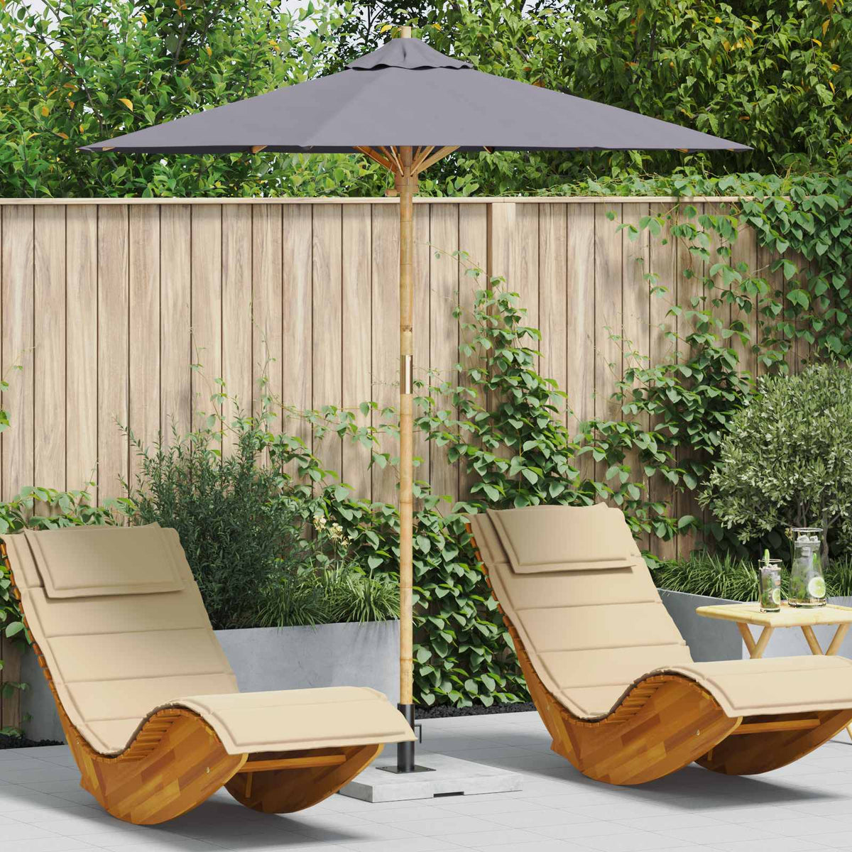 Havesol Ø 217 x 230 cm Bambus Rund Mørkegrå