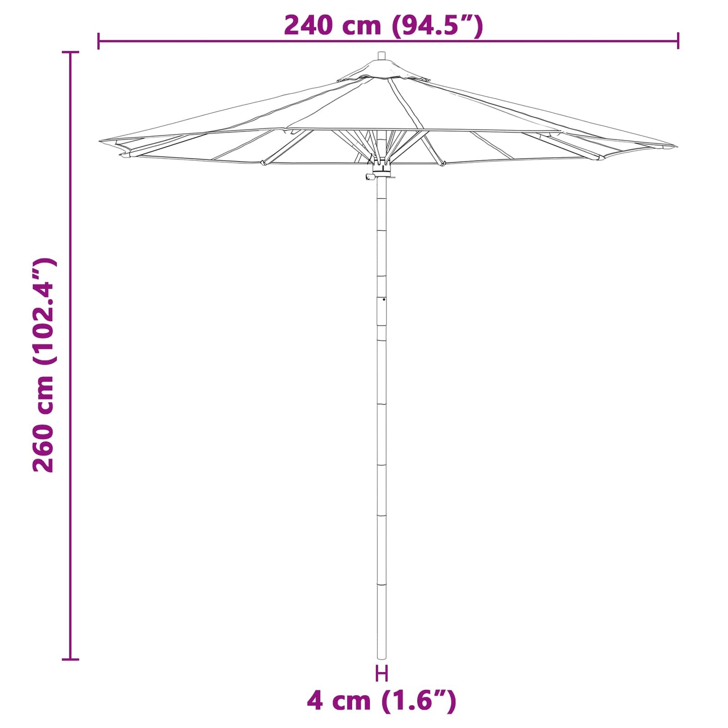 Havesol Ø 240 x 260 cm Bambus Rund Mørkegrå