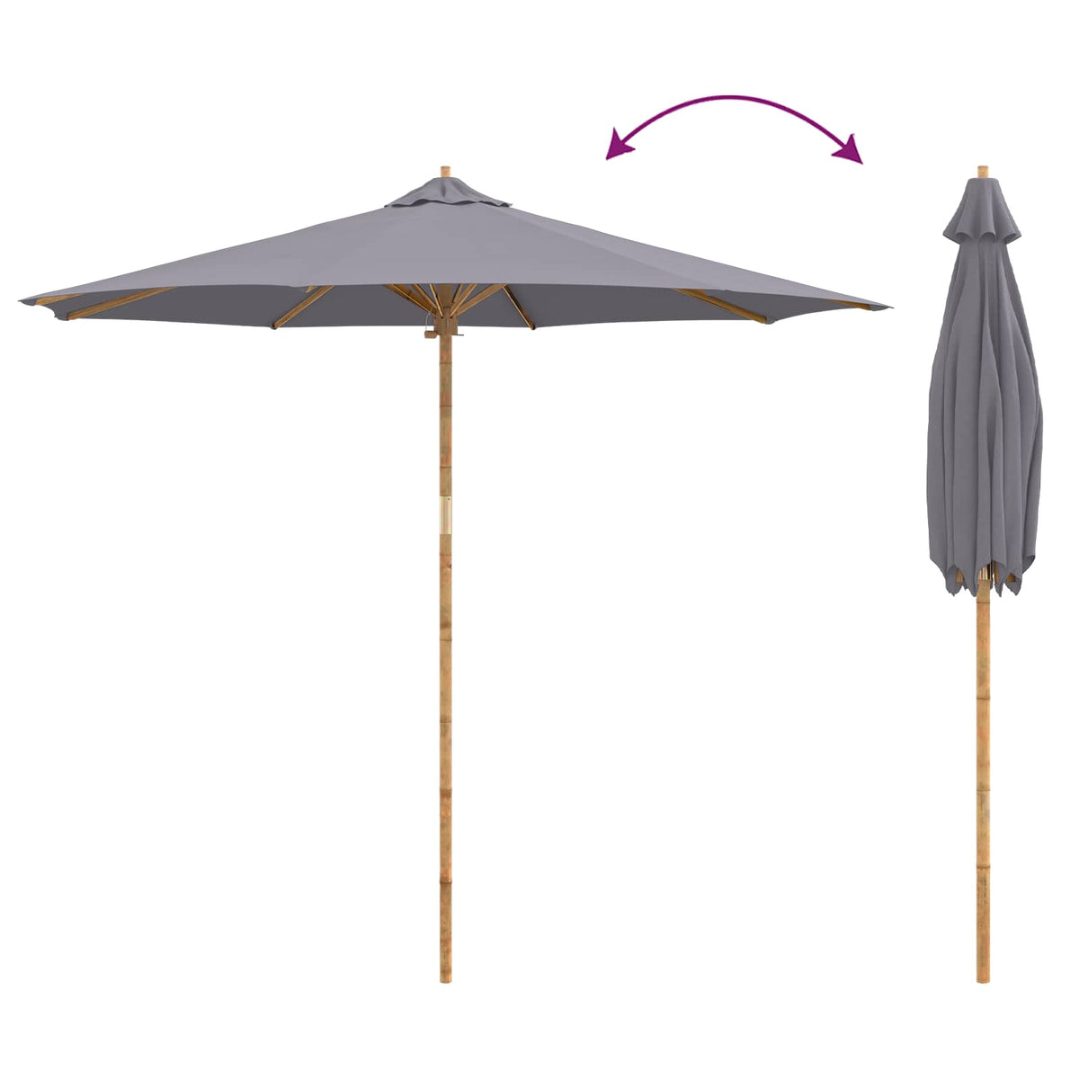 Havesol Ø 270 x 260 cm Bambus Rund Mørkegrå