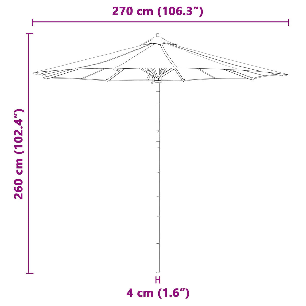 Havesol Ø 270 x 260 cm Bambus Rund Mørkegrå