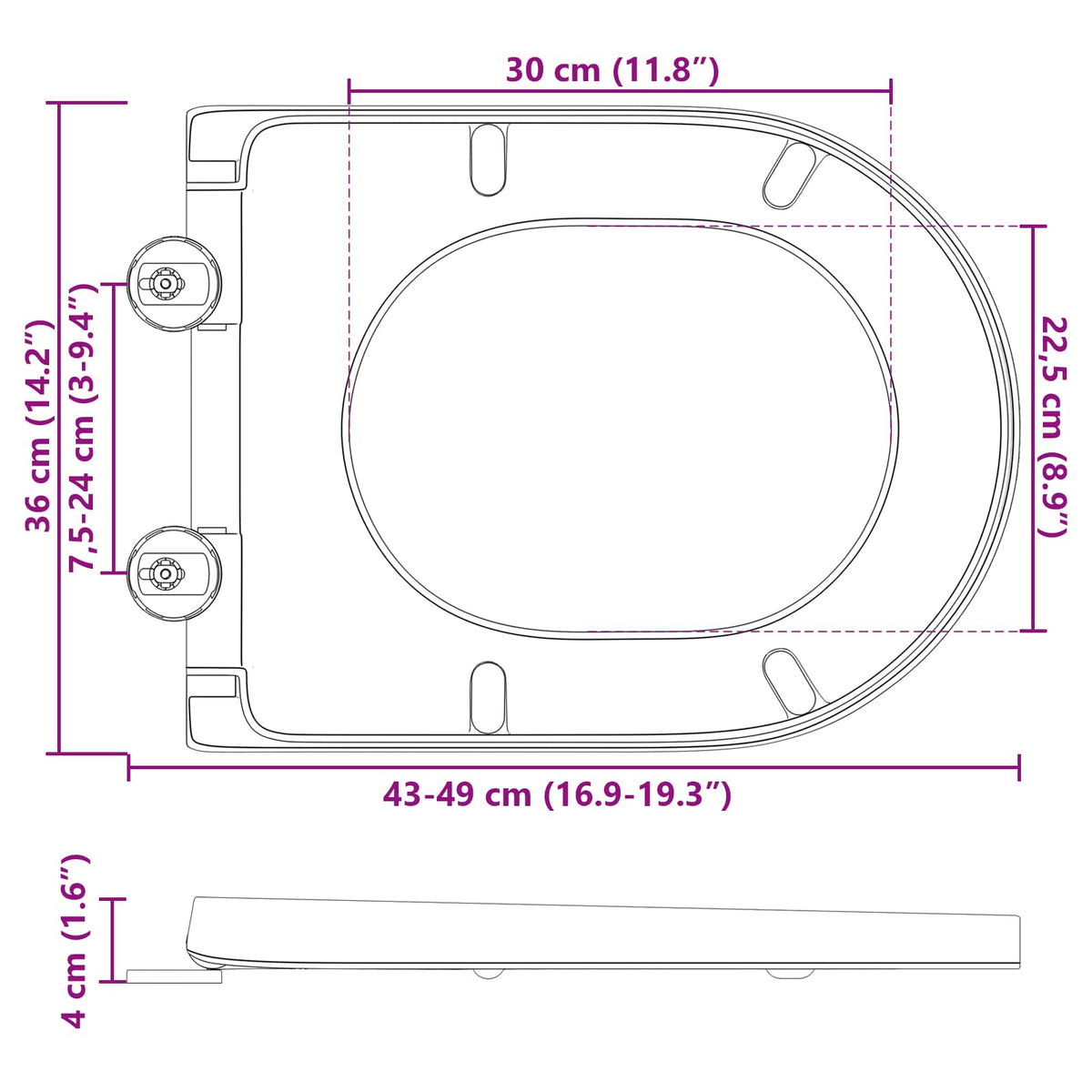 Toilet sæde Grå 49 x 36 x 4 cm Duroplast